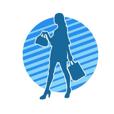 Sıska genç bir kadının silüeti alışveriş torbaları taşıyor..