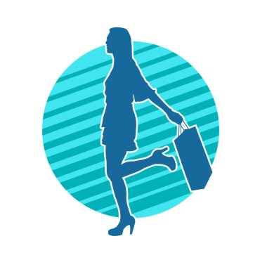 Sıska genç bir kadının silüeti alışveriş torbaları taşıyor..