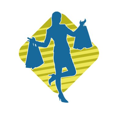 Sıska genç bir kadının silüeti alışveriş torbaları taşıyor..