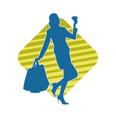 Sıska genç bir kadının silüeti alışveriş torbaları taşıyor..