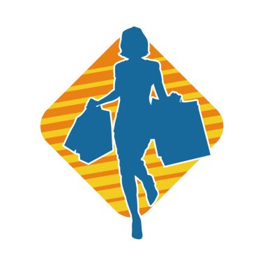 Sıska genç bir kadının silüeti alışveriş torbaları taşıyor..