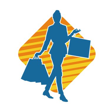 Sıska genç bir kadının silüeti alışveriş torbaları taşıyor..