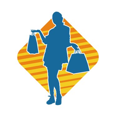 Sıska genç bir kadının silüeti alışveriş torbaları taşıyor..