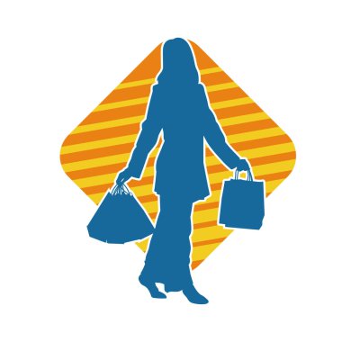 Sıska genç bir kadının silüeti alışveriş torbaları taşıyor..