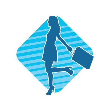 Sıska genç bir kadının silüeti alışveriş torbaları taşıyor..