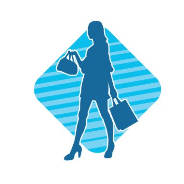 Sıska genç bir kadının silüeti alışveriş torbaları taşıyor..