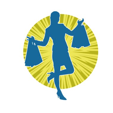 Sıska genç bir kadının silüeti alışveriş torbaları taşıyor..