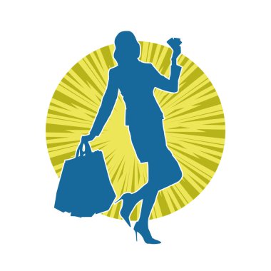 Sıska genç bir kadının silüeti alışveriş torbaları taşıyor..