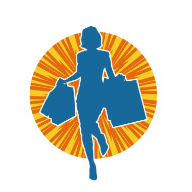 Sıska genç bir kadının silüeti alışveriş torbaları taşıyor..