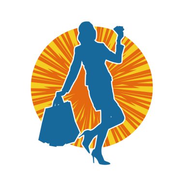 Sıska genç bir kadının silüeti alışveriş torbaları taşıyor..