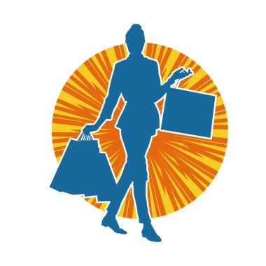 Sıska genç bir kadının silüeti alışveriş torbaları taşıyor..