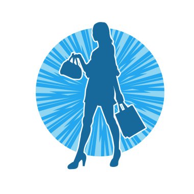 Sıska genç bir kadının silüeti alışveriş torbaları taşıyor..