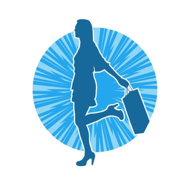 Sıska genç bir kadının silüeti alışveriş torbaları taşıyor..