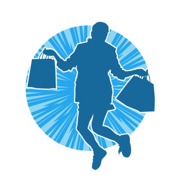 Sıska genç bir kadının silüeti alışveriş torbaları taşıyor..