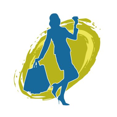 Sıska genç bir kadının silüeti alışveriş torbaları taşıyor..