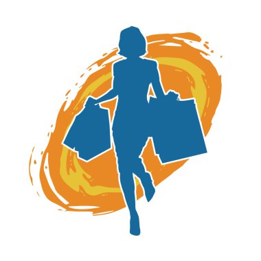 Sıska genç bir kadının silüeti alışveriş torbaları taşıyor..