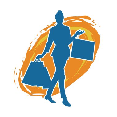 Sıska genç bir kadının silüeti alışveriş torbaları taşıyor..