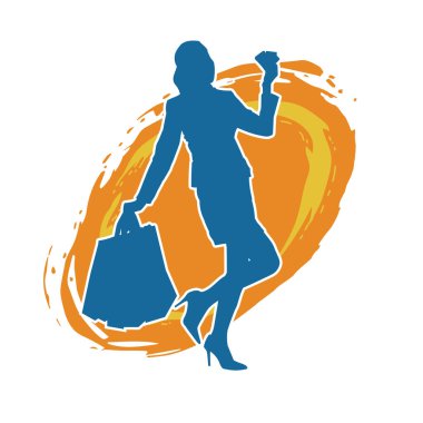 Sıska genç bir kadının silüeti alışveriş torbaları taşıyor..