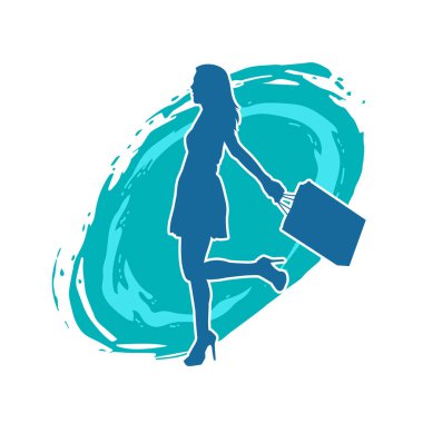 Sıska genç bir kadının silüeti alışveriş torbaları taşıyor..