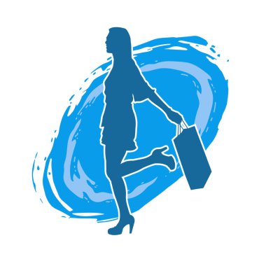 Sıska genç bir kadının silüeti alışveriş torbaları taşıyor..