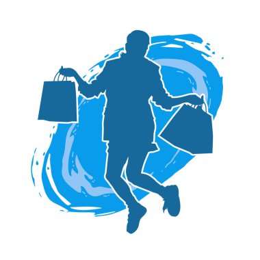 Sıska genç bir kadının silüeti alışveriş torbaları taşıyor..