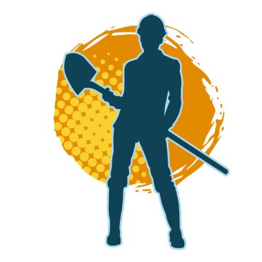 Çalışan kostümü giyen bir kadının silüeti. Kürek aletleriyle poz veriyor..