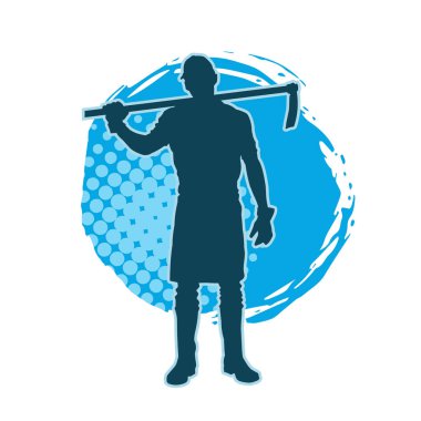 Uzun şaft baltası taşıyan bir erkek işçinin silueti.