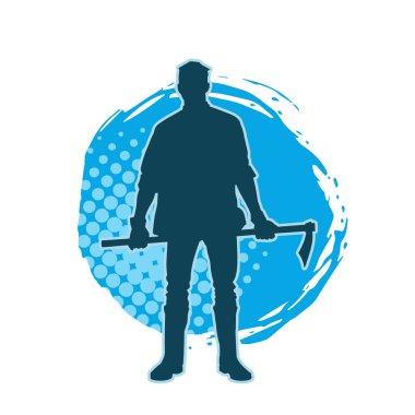 Uzun şaft baltası taşıyan bir erkek işçinin silueti.