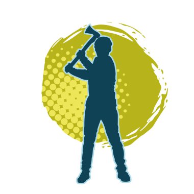 Balta taşıyan bir adamın silüeti. Balta taşıyan erkek bir oduncunun silueti..