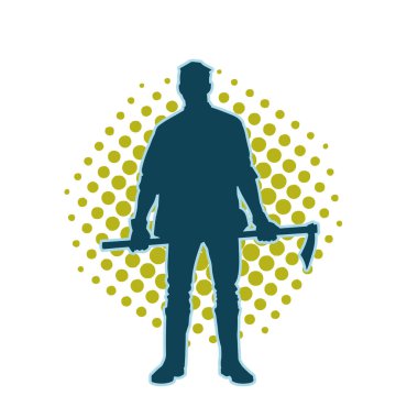 Uzun şaft baltası taşıyan bir erkek işçinin silueti.