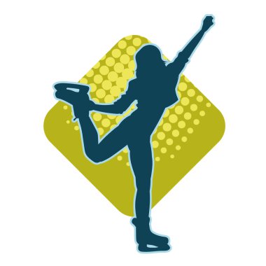 Buz pateninde dans eden genç, zayıf bir kadının silueti. Buz pateni yapan bir kadının silueti.,