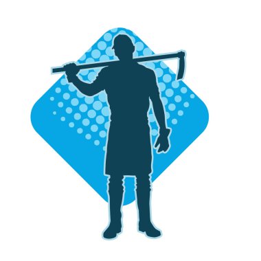 Uzun şaft baltası taşıyan bir erkek işçinin silueti.