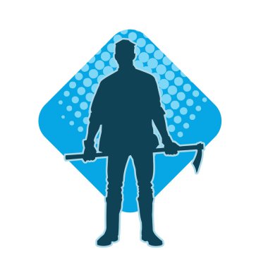 Uzun şaft baltası taşıyan bir erkek işçinin silueti.