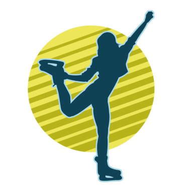 Buz pateninde dans eden genç, zayıf bir kadının silueti. Buz pateni yapan bir kadının silueti.,