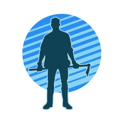 Uzun şaft baltası taşıyan bir erkek işçinin silueti.