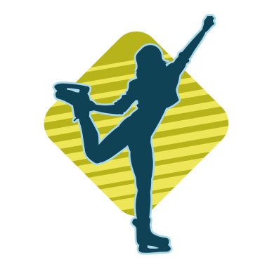 Buz pateninde dans eden genç, zayıf bir kadının silueti. Buz pateni yapan bir kadının silueti.,