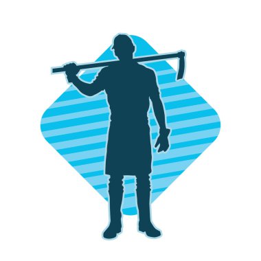 Uzun şaft baltası taşıyan bir erkek işçinin silueti.