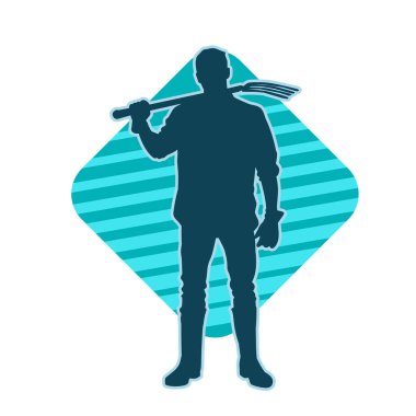 Çatal ya da zemin çatalı taşıyan bir erkek işçinin silueti