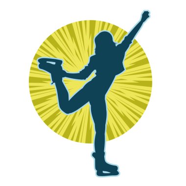 Buz pateninde dans eden genç, zayıf bir kadının silueti. Buz pateni yapan bir kadının silueti.,