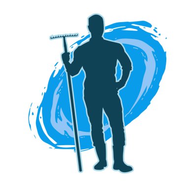 Çatal ya da zemin çatalı taşıyan bir erkek işçinin silueti
