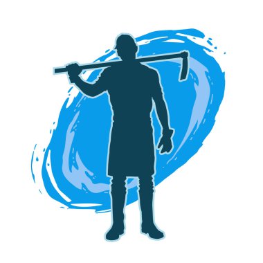 Uzun şaft baltası taşıyan bir erkek işçinin silueti.