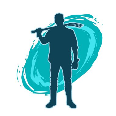 Çatal ya da zemin çatalı taşıyan bir erkek işçinin silueti