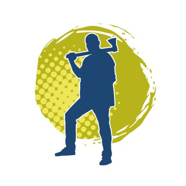 Balta taşıyan bir adamın silüeti. Balta taşıyan erkek bir oduncunun silueti..