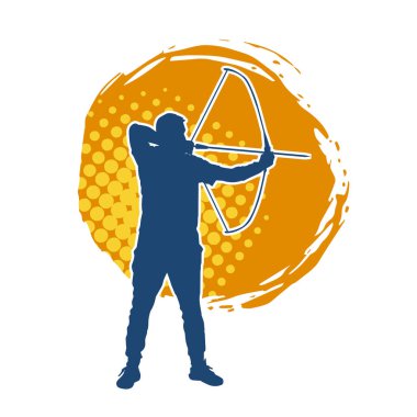 Hareketli erkek okçu savaşçısının silueti. Okçuluk silahı taşıyan bir adamın silueti..