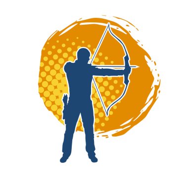 Hareketli erkek okçu savaşçısının silueti. Okçuluk silahı taşıyan bir adamın silueti..