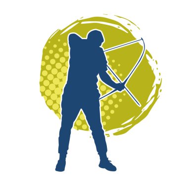 Hareketli erkek okçu savaşçısının silueti. Okçuluk silahı taşıyan bir adamın silueti..