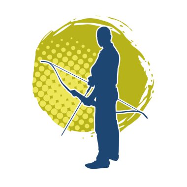 Hareketli erkek okçu savaşçısının silueti. Okçuluk silahı taşıyan bir adamın silueti..