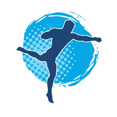 Hareketli erkek kickboksör atletinin silueti. Kickboks yapan bir adamın silueti..