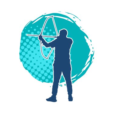 Hareketli erkek okçu savaşçısının silueti. Okçuluk silahı taşıyan bir adamın silueti..