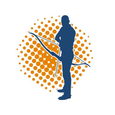 Hareketli erkek okçu savaşçısının silueti. Okçuluk silahı taşıyan bir adamın silueti..